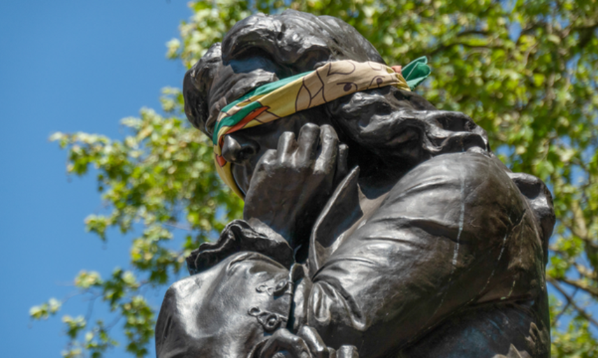 colston statue with blindfold