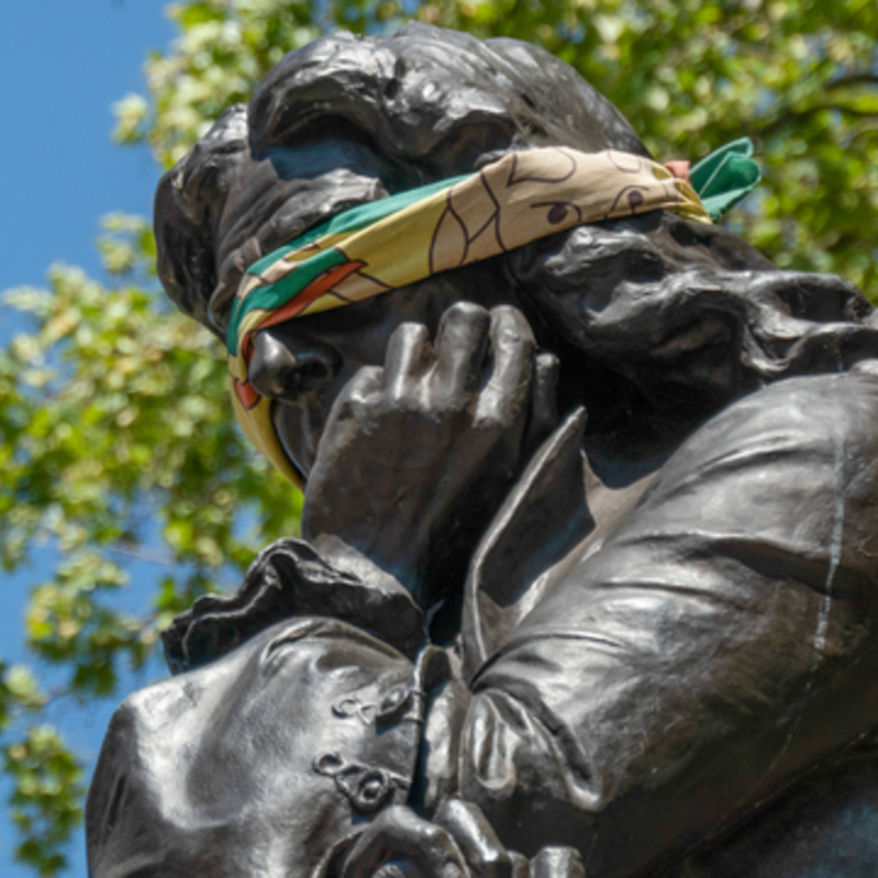 colston statue with blindfold